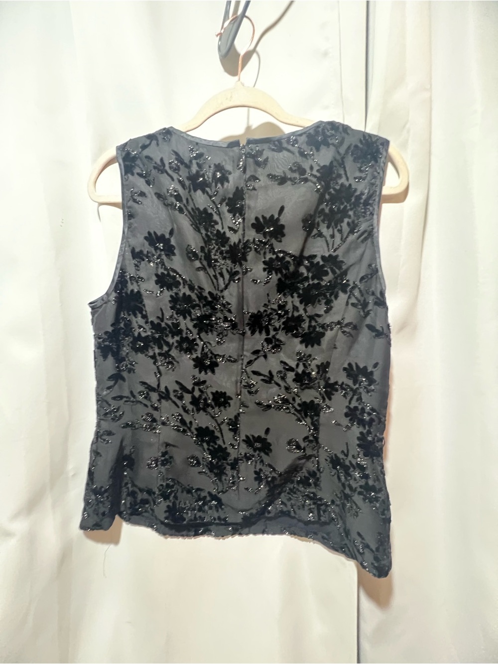 Vintage Kasper ASL Black Velvet Floral Silk Blend Top Size 12 - Picture 3 of 6
